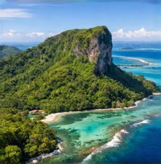 Sokehs Rock cliff and coastline of Pohnpei