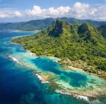 Aerial view of Pohnpei island and reef