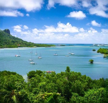 Pohnpei bay with sailboats